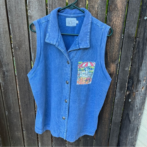 Michael Leu Collection Vintage Art To Wear Button Down Patch Detail Vest Top - Picture 8 of 14
